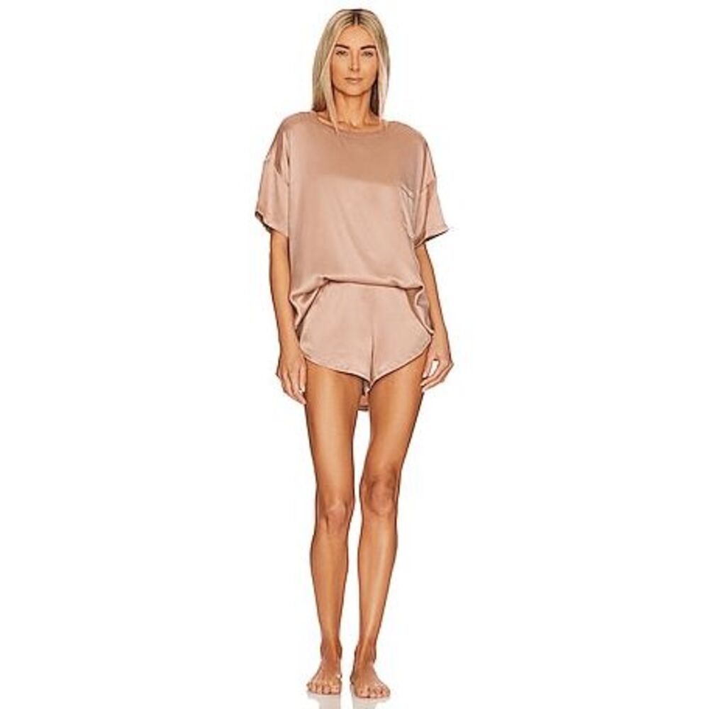Lunya Washable Silk Otium Tan Short Sleeve Pajama Tee Women's Size Small